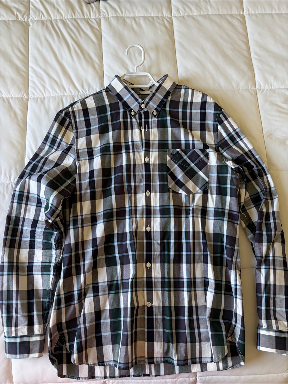 Fred Perry Black and White Plaid Button-Down Shirt